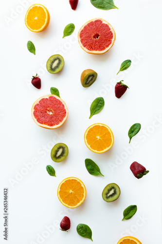 Different fruits on white background. Healthy and fresh concept.
