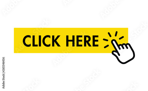 Hand cursor icon clicking on click here button