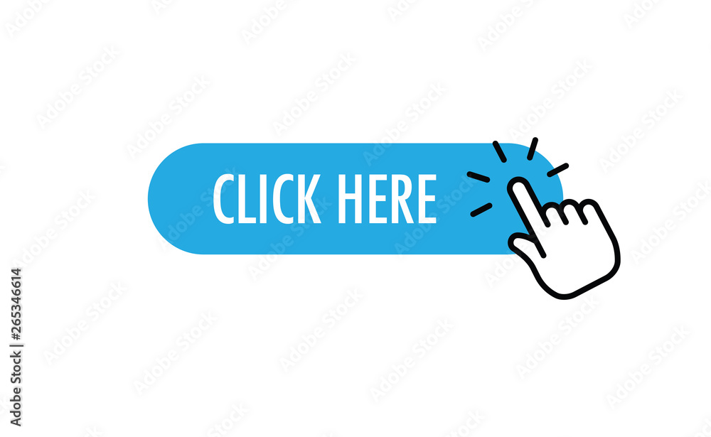 Click here button with hand pointer clicking Click here button with hand pointer clicking