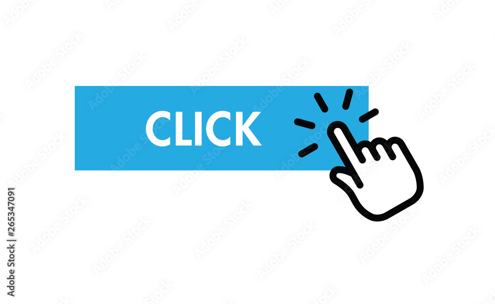 Click here button with hand pointer clicking Click here button with hand pointer clicking