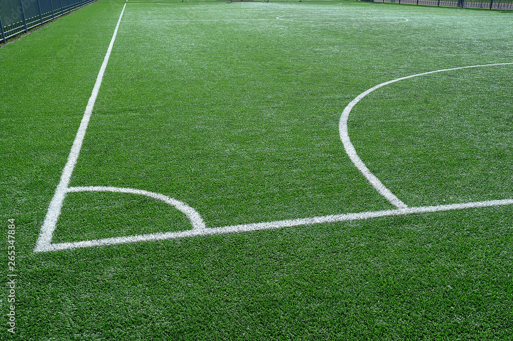 green football field with white marking lines