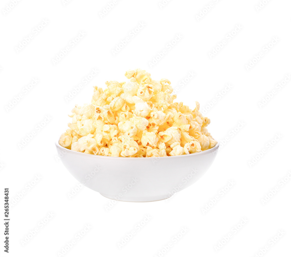 popcorn in bowl on white background.popcorn is snack. popcorn in bowl on white background.popcorn is snack.