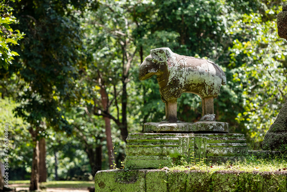 Elephant sculpture at Phimeanakas temple at Angkor in Cambodia, which is a Hindu temple built in the Khleang style, Siem Reap, Cambodia