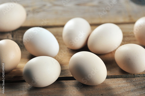chicken eggs on wooden rustic