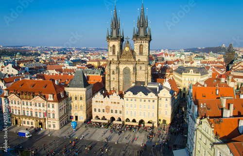 View of Old town square with old buildings, Prague, Czech Republic