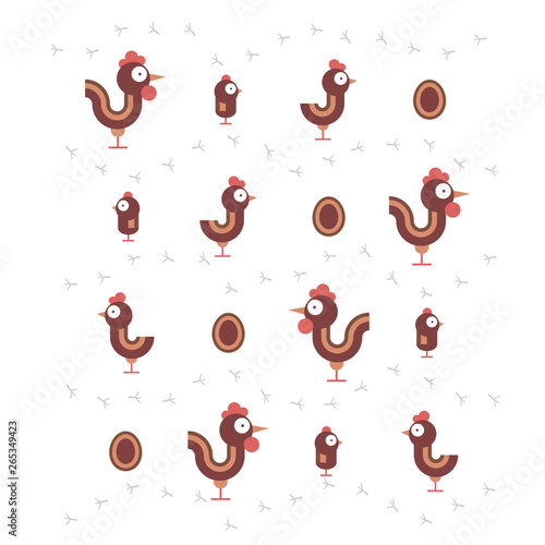 chicken family - cock, chicken, chicken and egg with traces