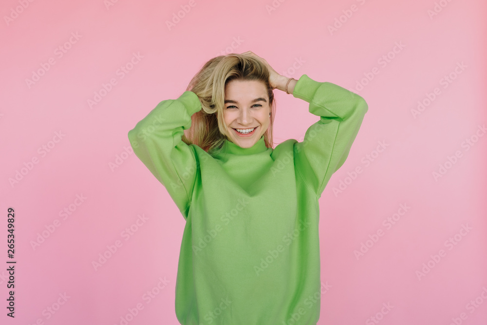 Colorful girl on a pink background Colorful girl on a pink background