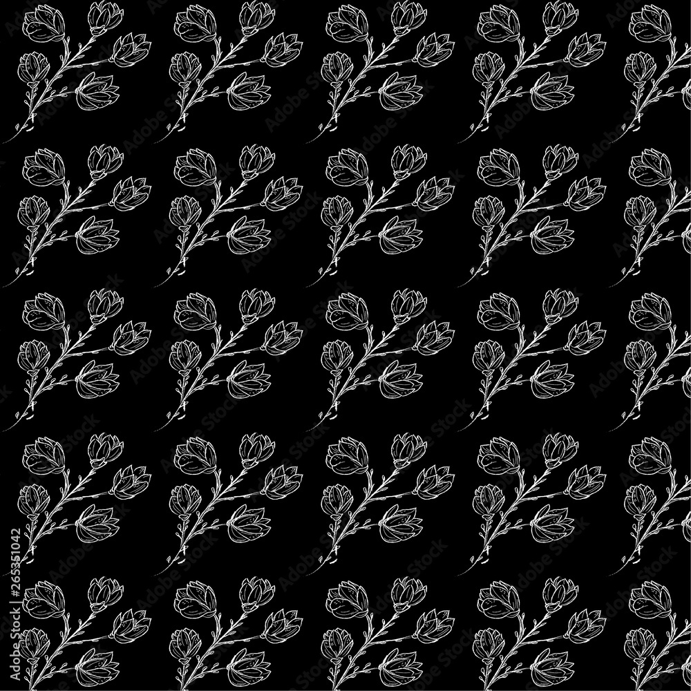 Sprig of magnolia. Pencil drawing in the form of a sketch. Can be used in printing. Sprig of magnolia. Pencil drawing in the form of a sketch. Can be used in printing.