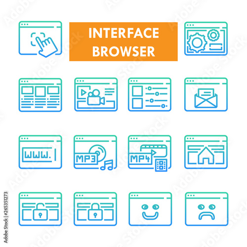 Interface Browser gradient vector icon set