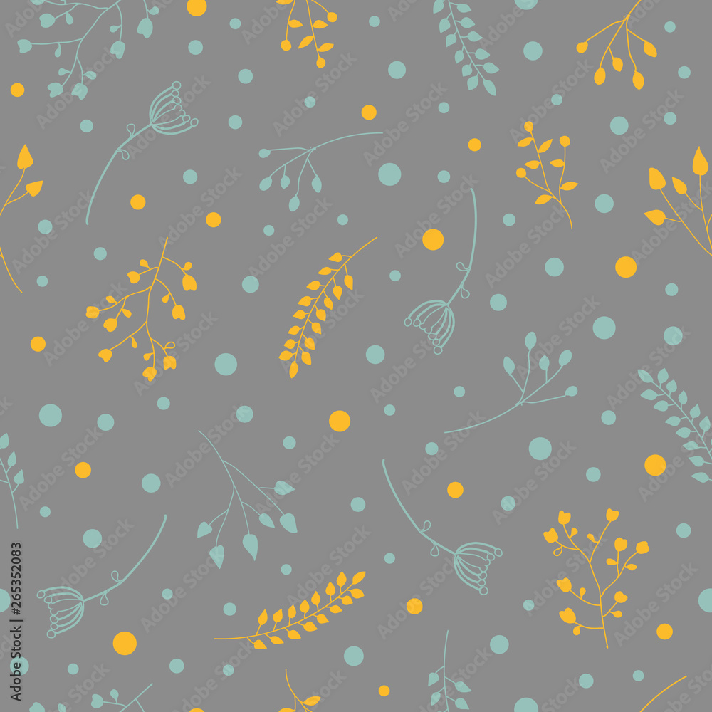 Seamless Pattern with Dots and Leaves Seamless Pattern with Dots and Leaves