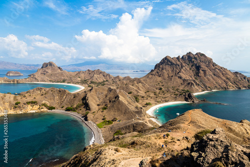 Panoramic view from the top of Padar Island in Komodo National park in autumn, a protected area which is a paradise for diving, Lubuan Bajo, Flores, Nusa Tenggara, Indonesia photo