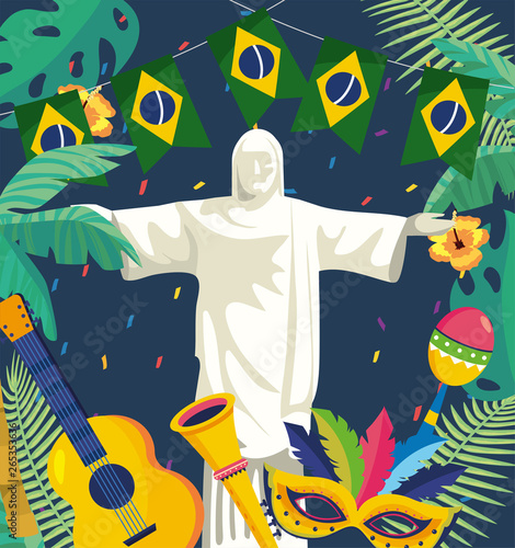 christ redeemer with party brazil banner