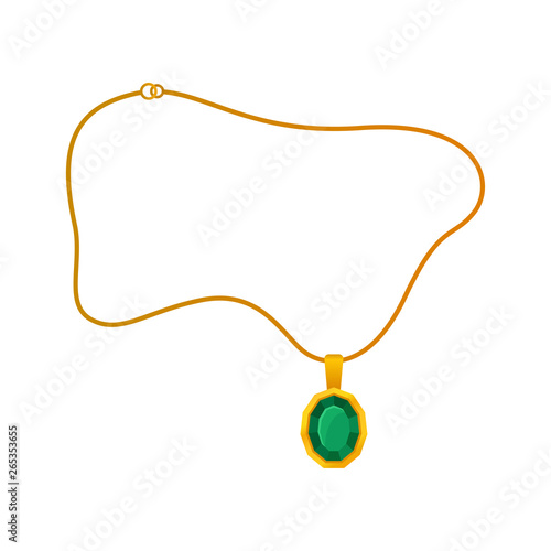 Pendant with emerald on a gold chain. Vector illustration.