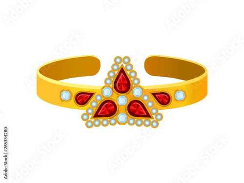 Ring with a triangle of precious stones. Vector illustration.