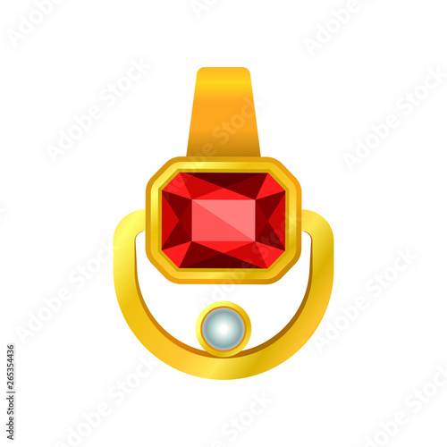 Gold pendant with a ruby without a chain. Vector illustration.