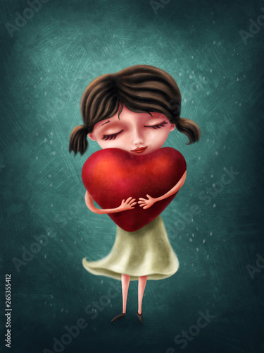 Fototapeta Cute girl with heart