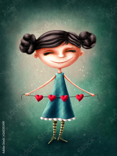 Fototapeta Cute girl with hearts