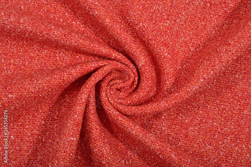 Draped orange tweed wool fabric texture