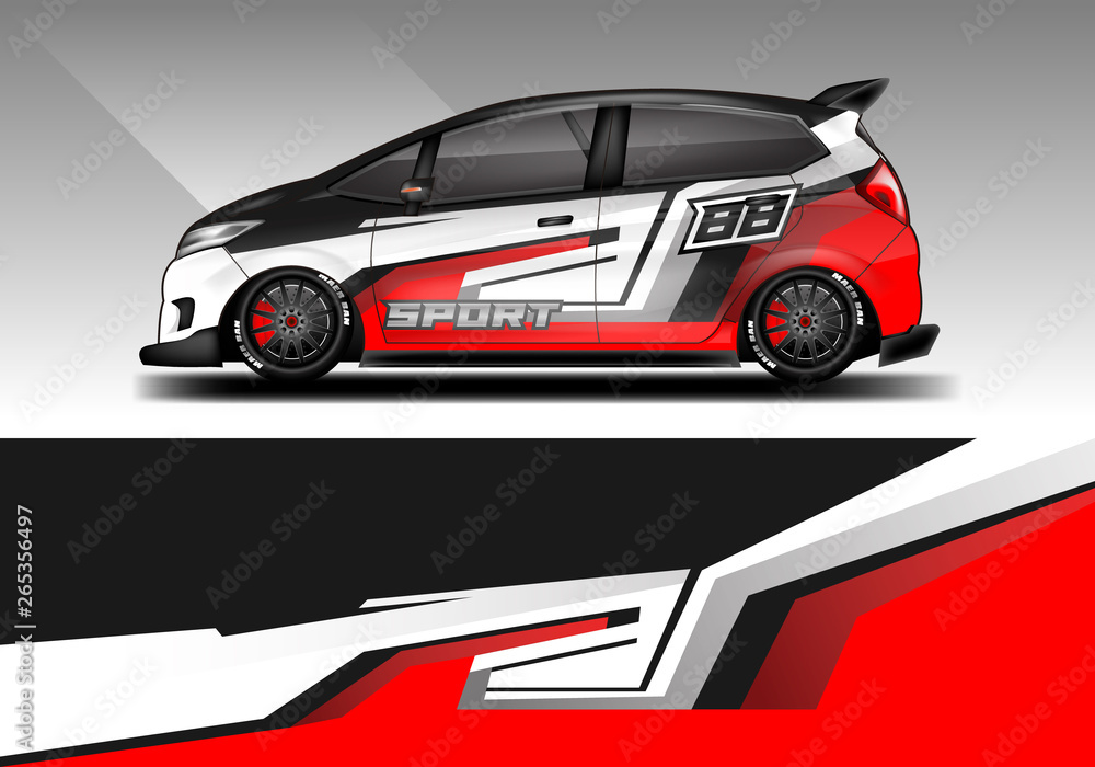 Naklejka premium Car wrap decal design vector. Graphic abstract background kit designs for vehicle