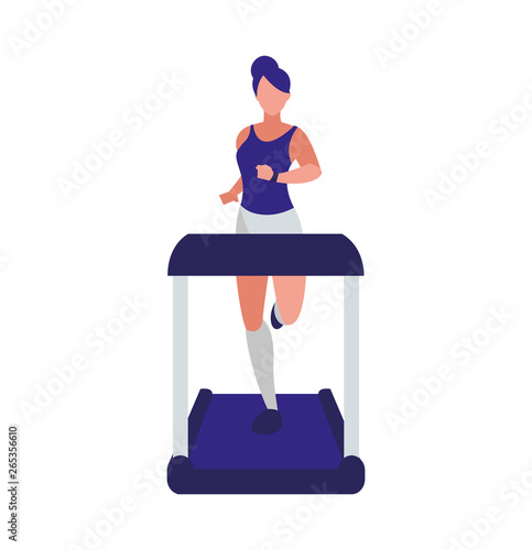 athletic woman running in electric treadmill tape