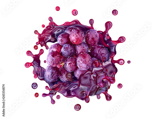 Fotografia Fresh grape juice, red wine splash swirl with ripe grapes