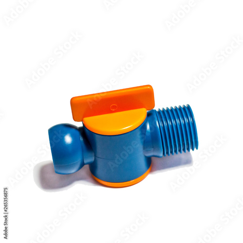 Plastic tap for water on a white background.