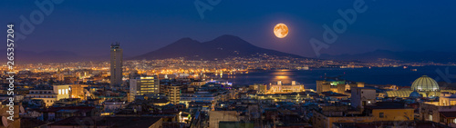 Fotografie, Obraz Full moon rises above Mount Vesuvius, Naples and Bay of Naples, Italy