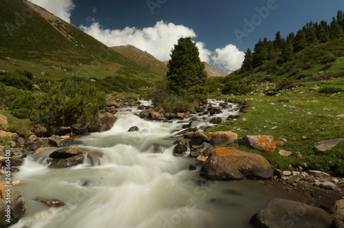 Flowing river in the Kyrgyzstan mountains