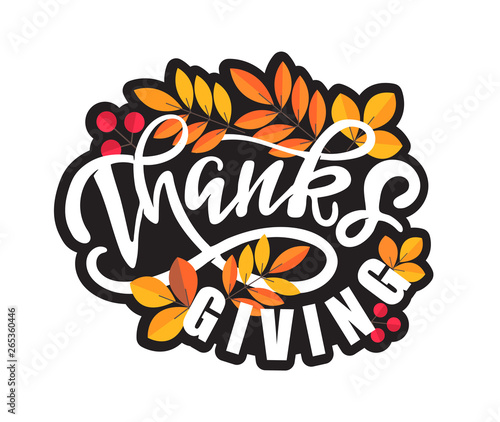 Fototapeta Naklejka Na Ścianę i Meble -  Happy Thanksgiving Day – hand drawn doodle lettering label art banner poster template
