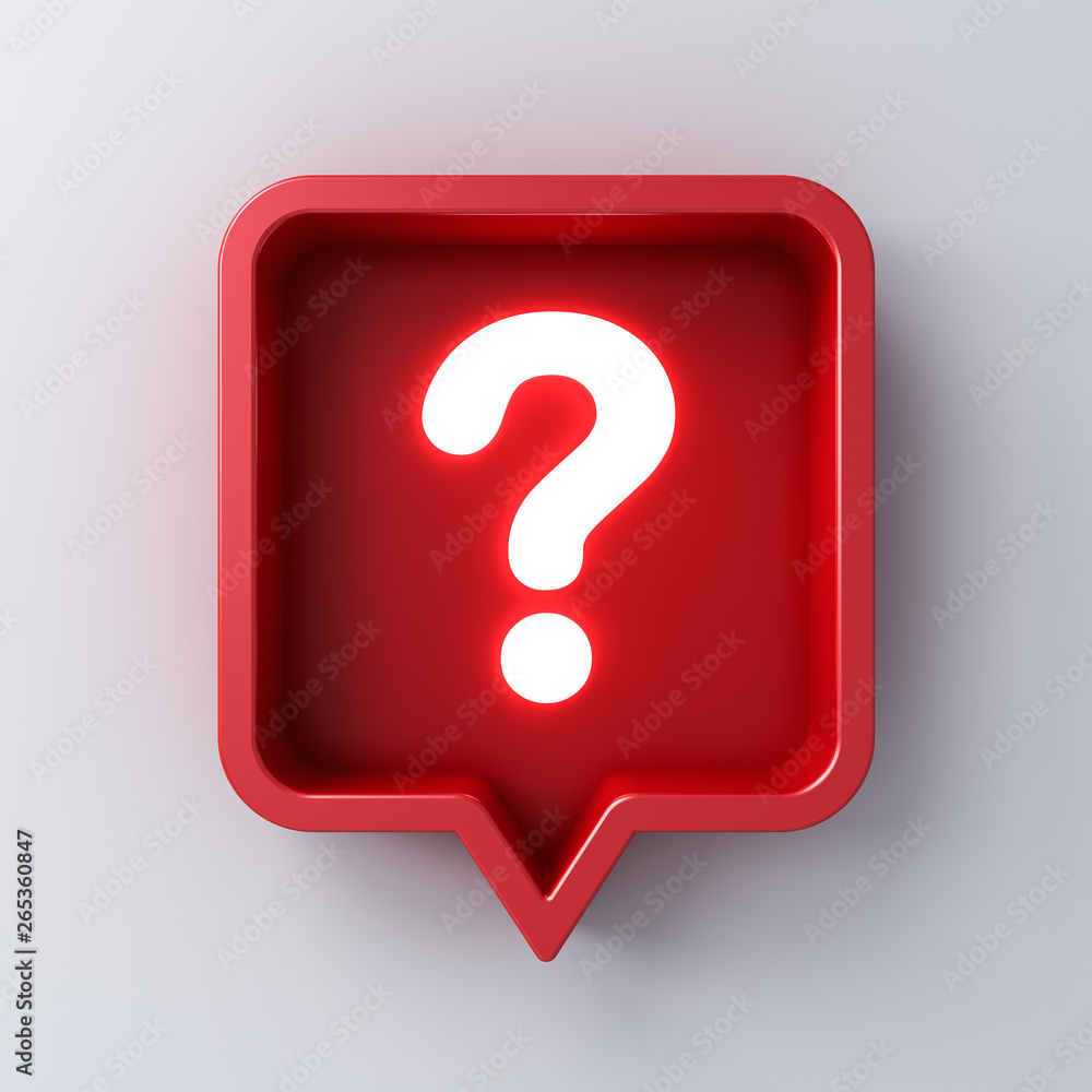 3d social media notification neon light question mark icon in red rounded square pin isolated on white background with shadow 3D rendering 3d social media notification neon light question mark icon in red rounded square pin isolated on white background with shadow 3D rendering