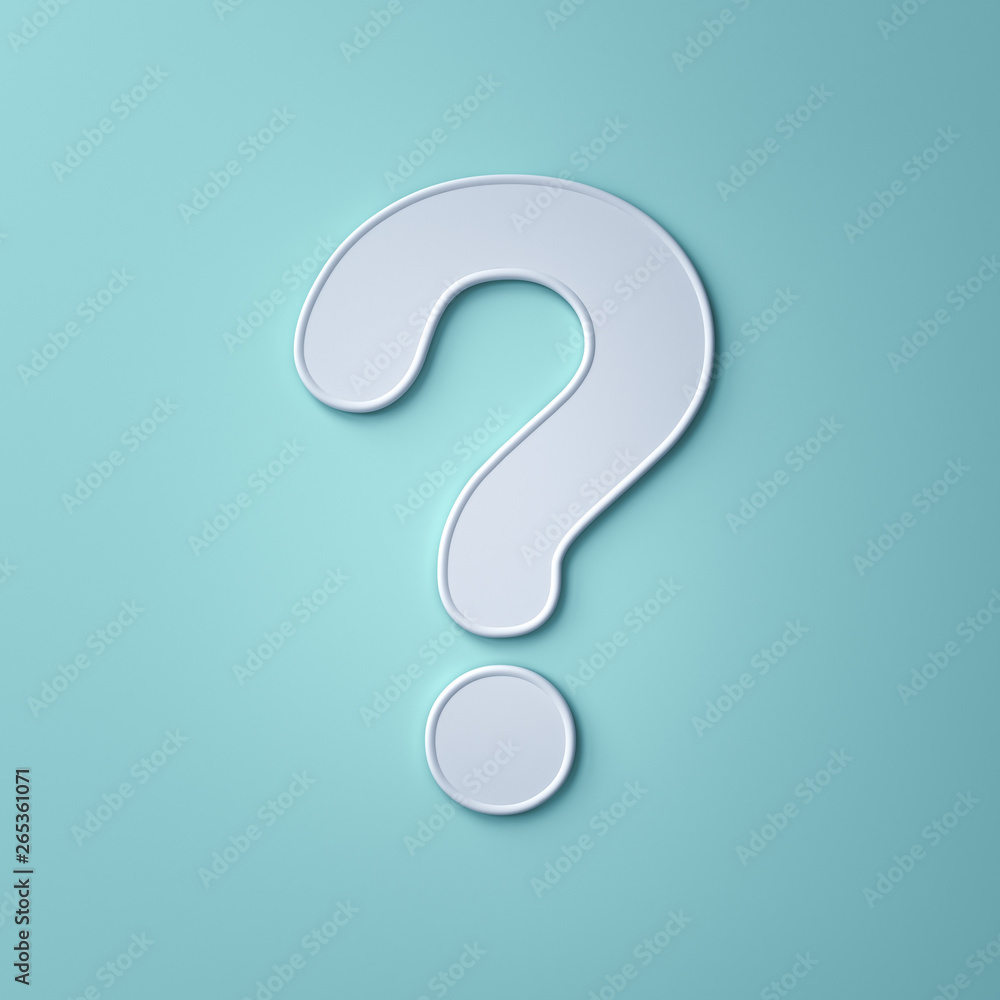 White question mark on light green blue pastel color abstract background with shadow 3D rendering White question mark on light green blue pastel color abstract background with shadow 3D rendering