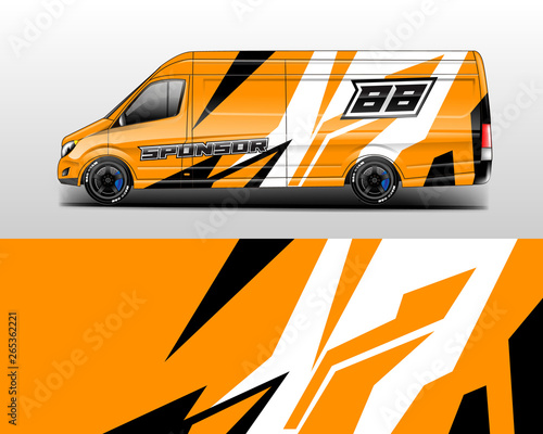Van decal cargo and car wrap vector . Graphic abstract background livery 