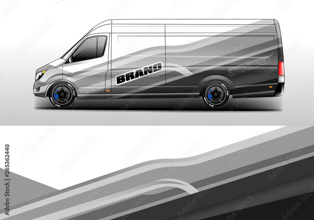 Van decal cargo and car wrap vector . Graphic abstract background livery Van decal cargo and car wrap vector . Graphic abstract background livery