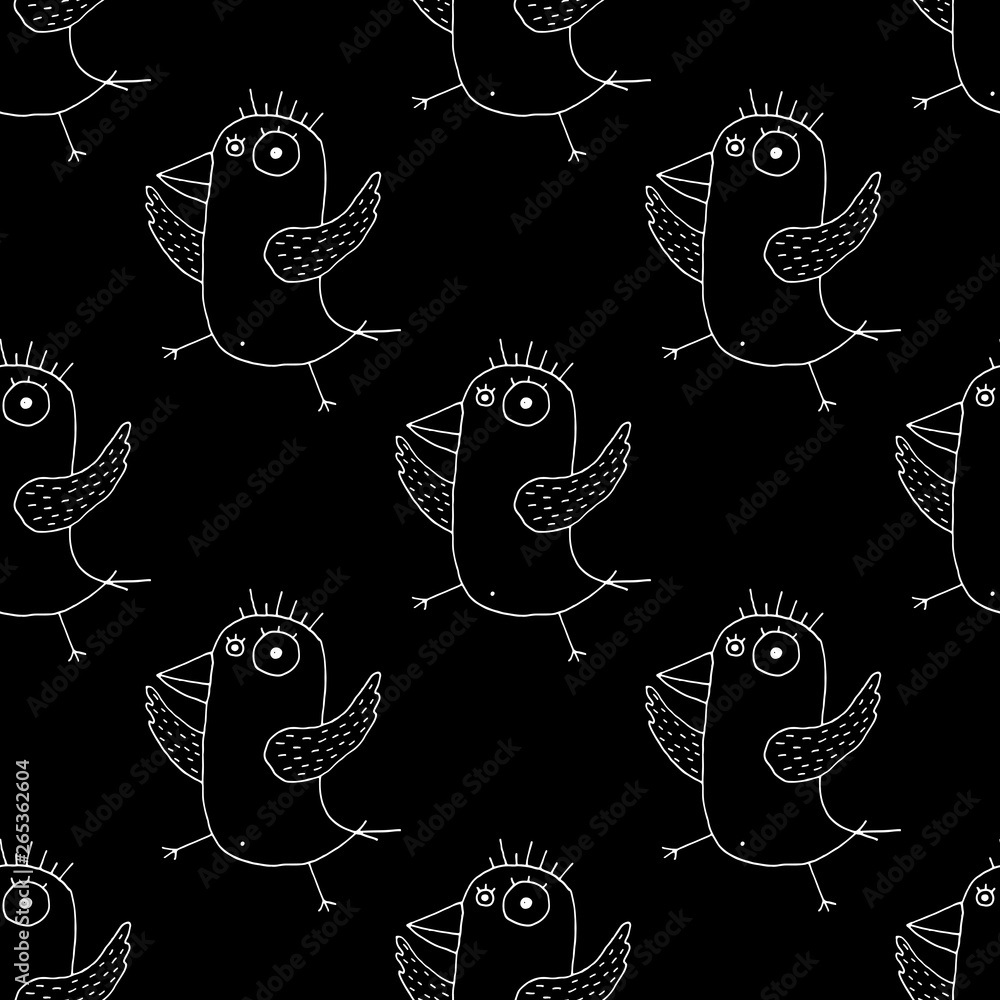 Cute cartoon spring bird pattern with hand drawn dancing birds. Sweet vector black and white spring bird pattern. Seamless monochrome doodle spring bird pattern for textile, wallpapers, wrap and web. Cute cartoon spring bird pattern with hand drawn dancing birds. Sweet vector black and white spring bird pattern. Seamless monochrome doodle spring bird pattern for textile, wallpapers, wrap and web.