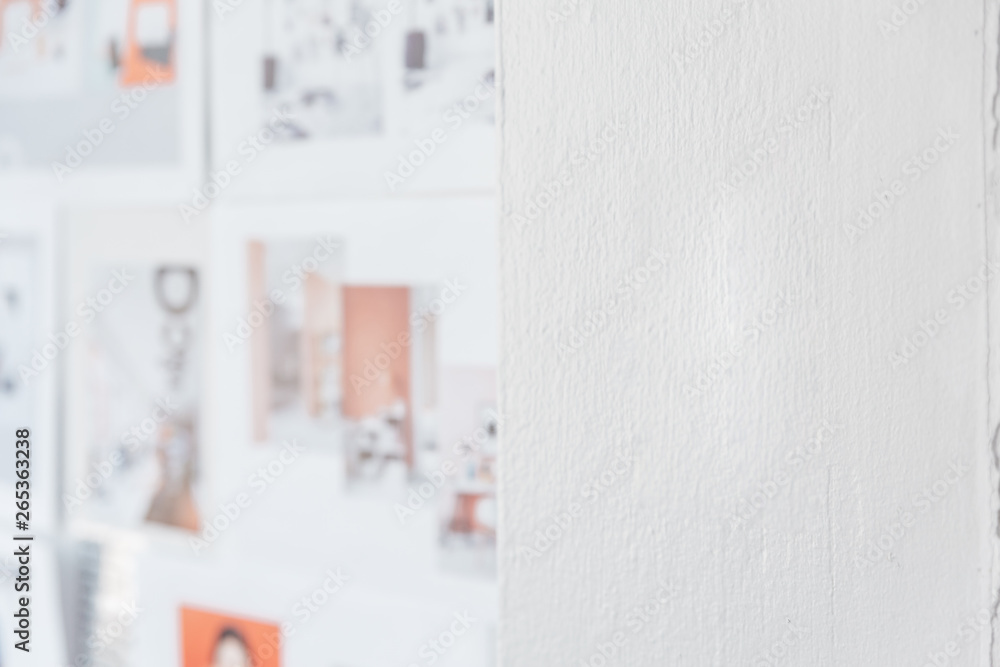 White wall color with blur design images on the left side. Architect and designer background with copy space on the right side. White wall color with blur design images on the left side. Architect and designer background with copy space on the right side.