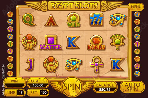 EGYPT style Casino slot machine game. Vector complete Interface Slot Machine and buttons on separate layers.