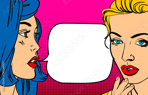Comic style poster with girl character and blank talk bubble.
