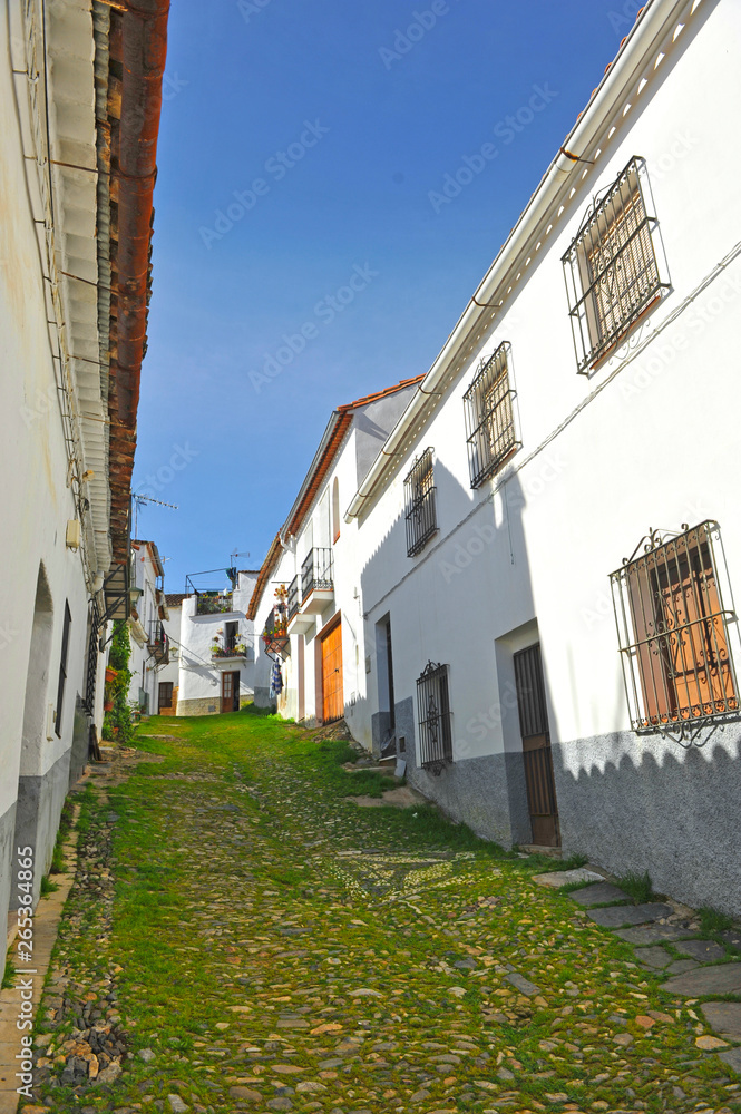 Street of Linares de la Sierra beautiful village of the Sierra de Aracena Natural Park. Province of Huelva Andalusia Spain