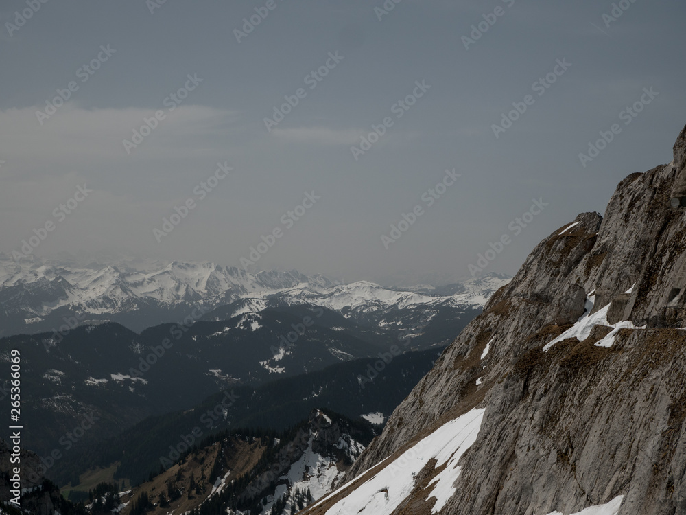 Scenic view of Swiss Alps with snow on top