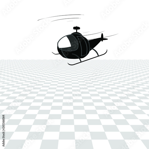 Black Helicopter Silhouette Isolated on Checkered Background.