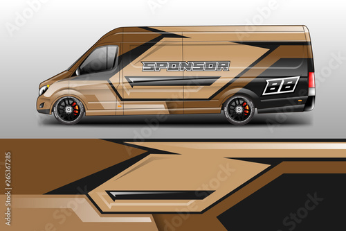 Van decal cargo and car wrap vector . Graphic abstract background livery 