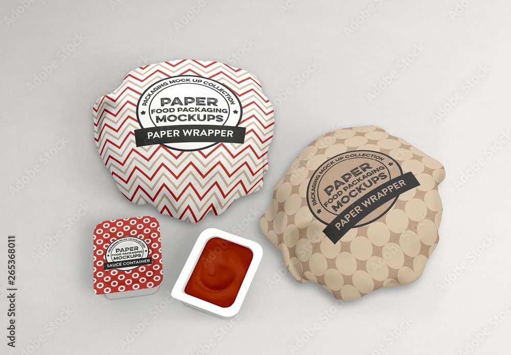 2 Burger Wrappers and 2 Sauce Packets Mockup Stock テンプレート Adobe Stock