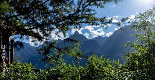 looking trough branches Peru mountains