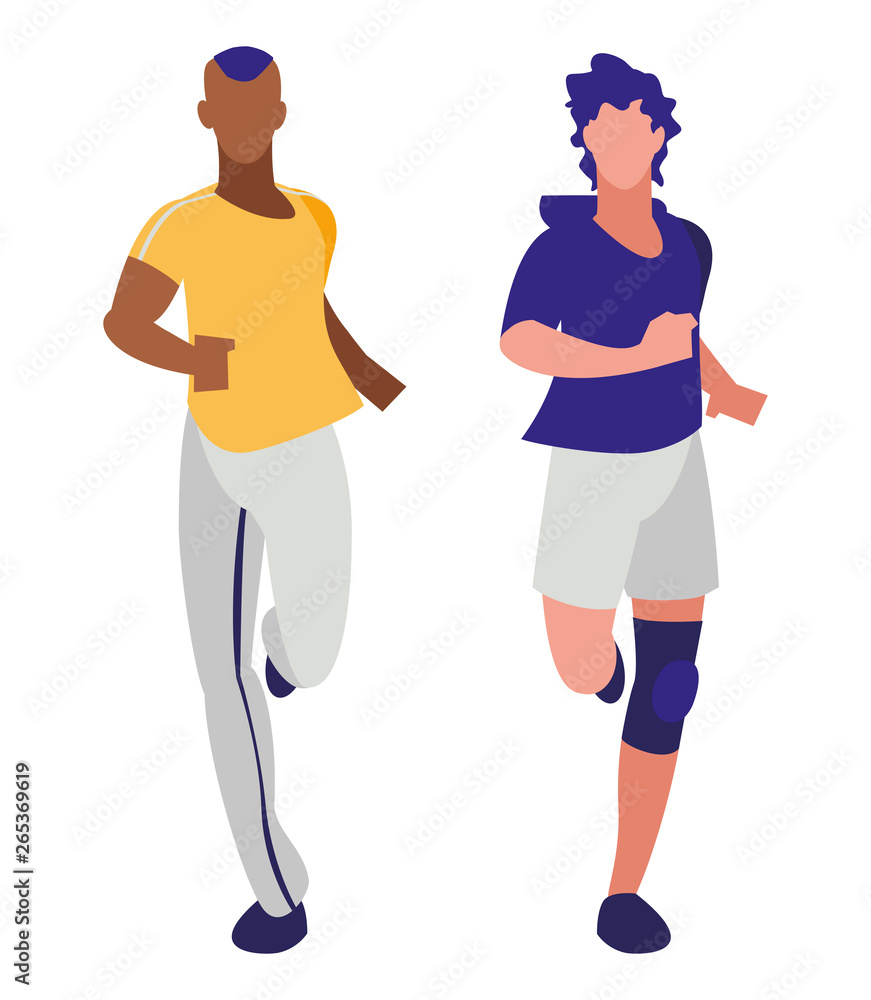 athletic interracial men running characters