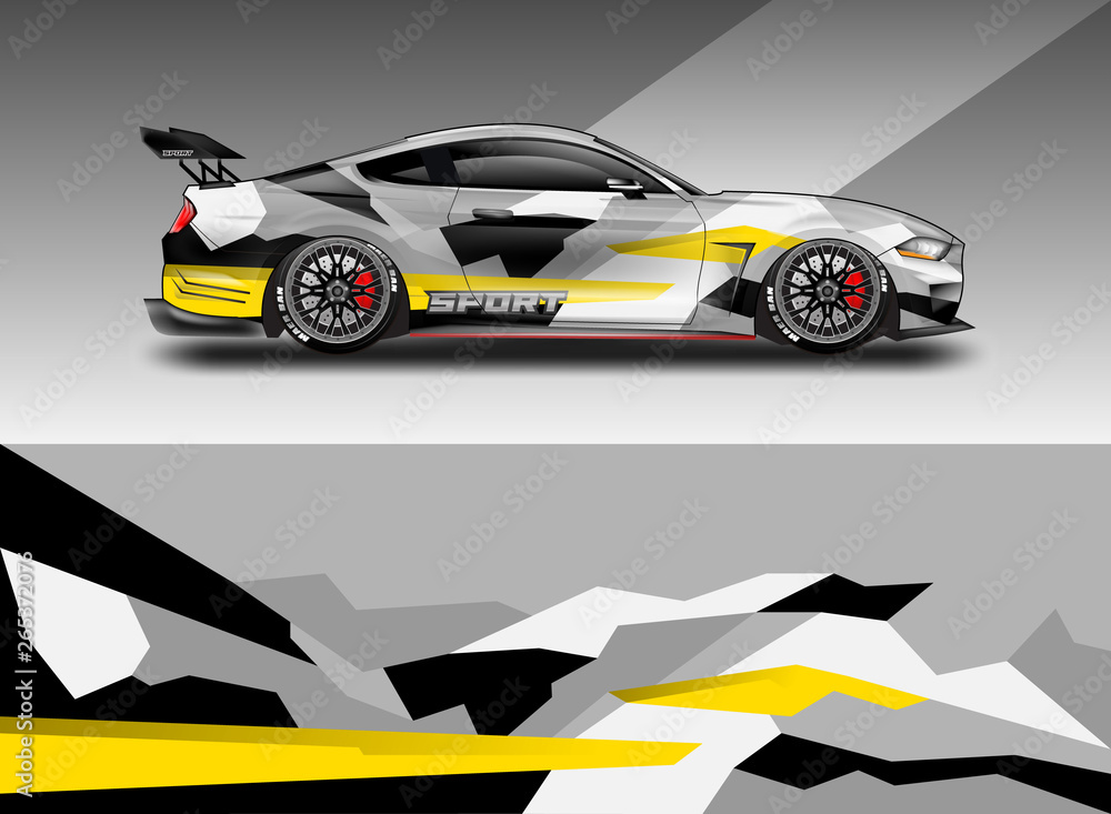 Sport Car decal wrap design vector. Graphic abstract stripe racing background kit designs for vehicle, race car, rally, adventure and livery. Eps 10 Sport Car decal wrap design vector. Graphic abstract stripe racing background kit designs for vehicle, race car, rally, adventure and livery. Eps 10
