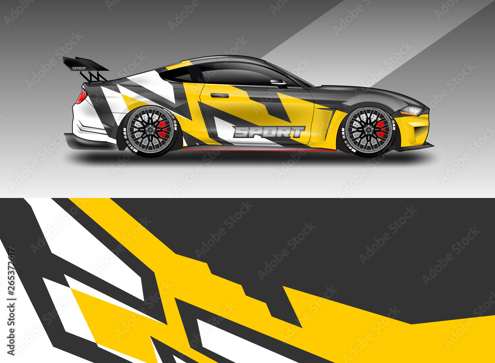 Sport Car decal wrap design vector. Graphic abstract stripe racing background kit designs for vehicle, race car, rally, adventure and livery. Eps 10 Sport Car decal wrap design vector. Graphic abstract stripe racing background kit designs for vehicle, race car, rally, adventure and livery. Eps 10