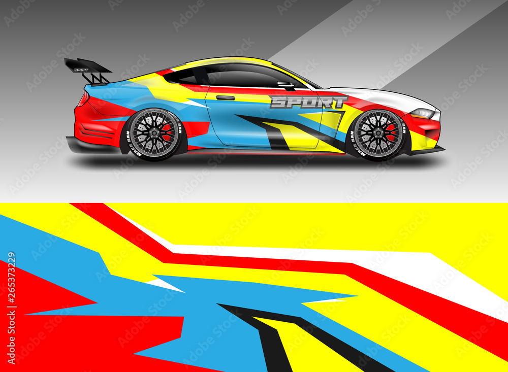 Sport Car decal wrap design vector. Graphic abstract stripe racing background kit designs for vehicle, race car, rally, adventure and livery. Eps 10