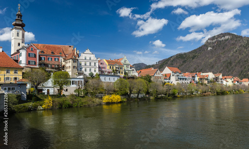  View of old town of Frohnleiten above Mur river, Styria, Austria