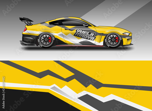 Fototapeta Naklejka Na Ścianę i Meble -  Sport Car decal wrap design vector. Graphic abstract stripe racing background kit designs for vehicle, race car, rally, adventure and livery. Eps 10