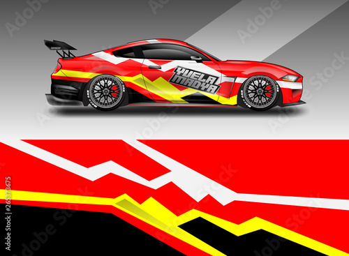 Fototapeta Naklejka Na Ścianę i Meble -  Sport Car decal wrap design vector. Graphic abstract stripe racing background kit designs for vehicle, race car, rally, adventure and livery. Eps 10